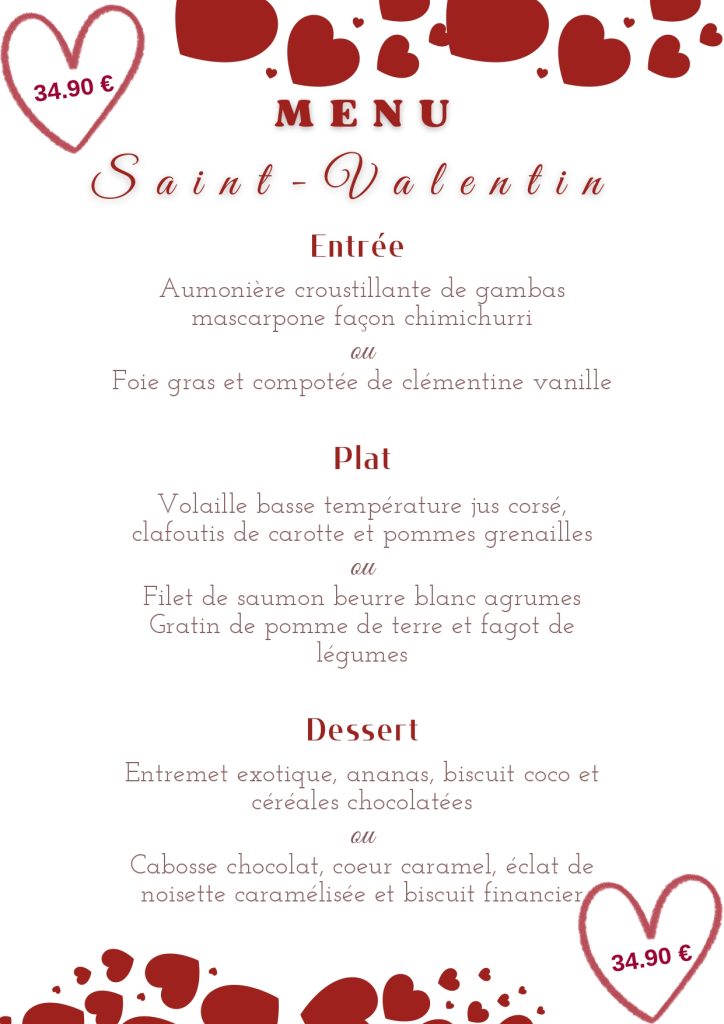 Menu Saint Valentin 2026